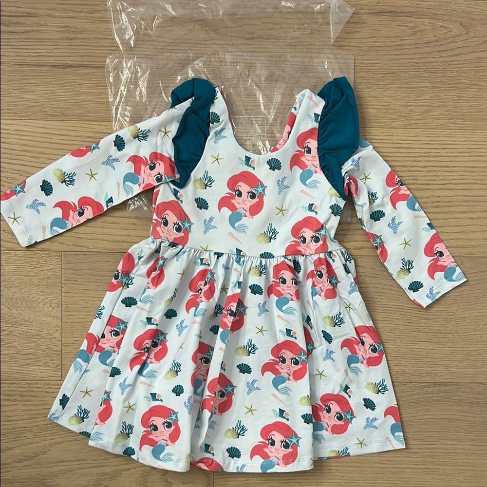 Red and Pink Pleated Sundress with Long Puff Sleeves
